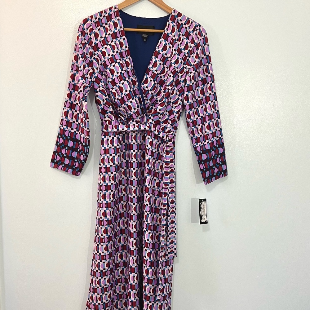 Donna Morgan Caelen Geo Wrap Tie Waist Long Sleeve Maxi Dress Purple Boho 4 - Picture 4 of 10